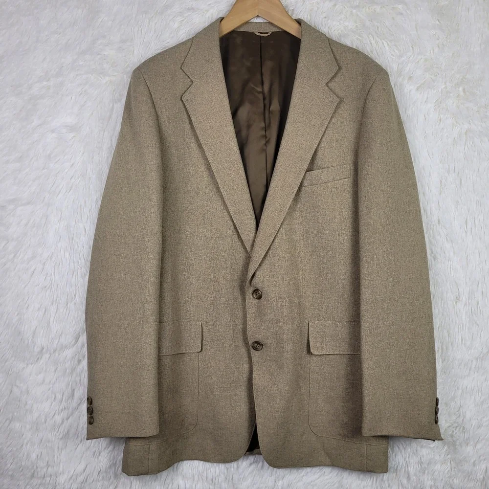 Vtg Levis Tan Action Suit Sport Coat Blazer 42L Sta-Prest Classic 80s Neutral
